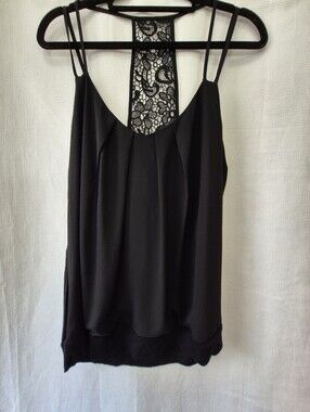 Express Black Lace-Back Spaghetti Strap Tank Top - Women